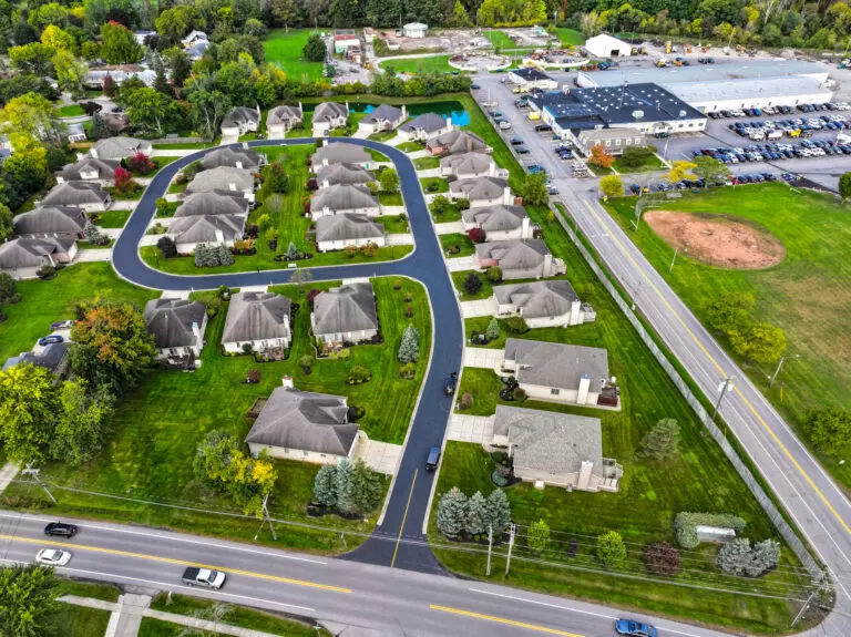 Aerial view Amherst Forest Creek Estates housing development